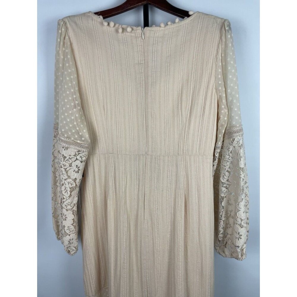 Lulus Modern Menagerie Blush Lace Cutout Long Sleeve Midi Cottagecore Dress Sz L - Picture 11 of 13